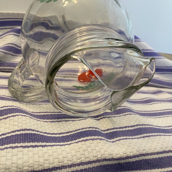 Vintage Mini Ball Glass Pitcher Clear w/painted Tomato Sz 6.5" h x 6.5" W 20FLoz - Picture 6 of 8